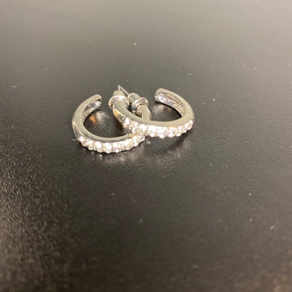 Sterling Silver and Diamond Hoop Earrings - Picture 4 of 4